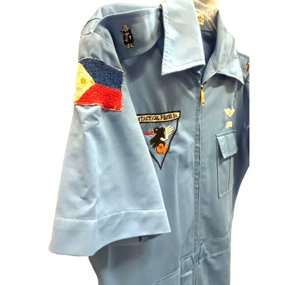 Vtg Blue Party Flight Suit "Perform Or Perish" Eagle Embroidery Mens Bowling - Picture 3 of 15